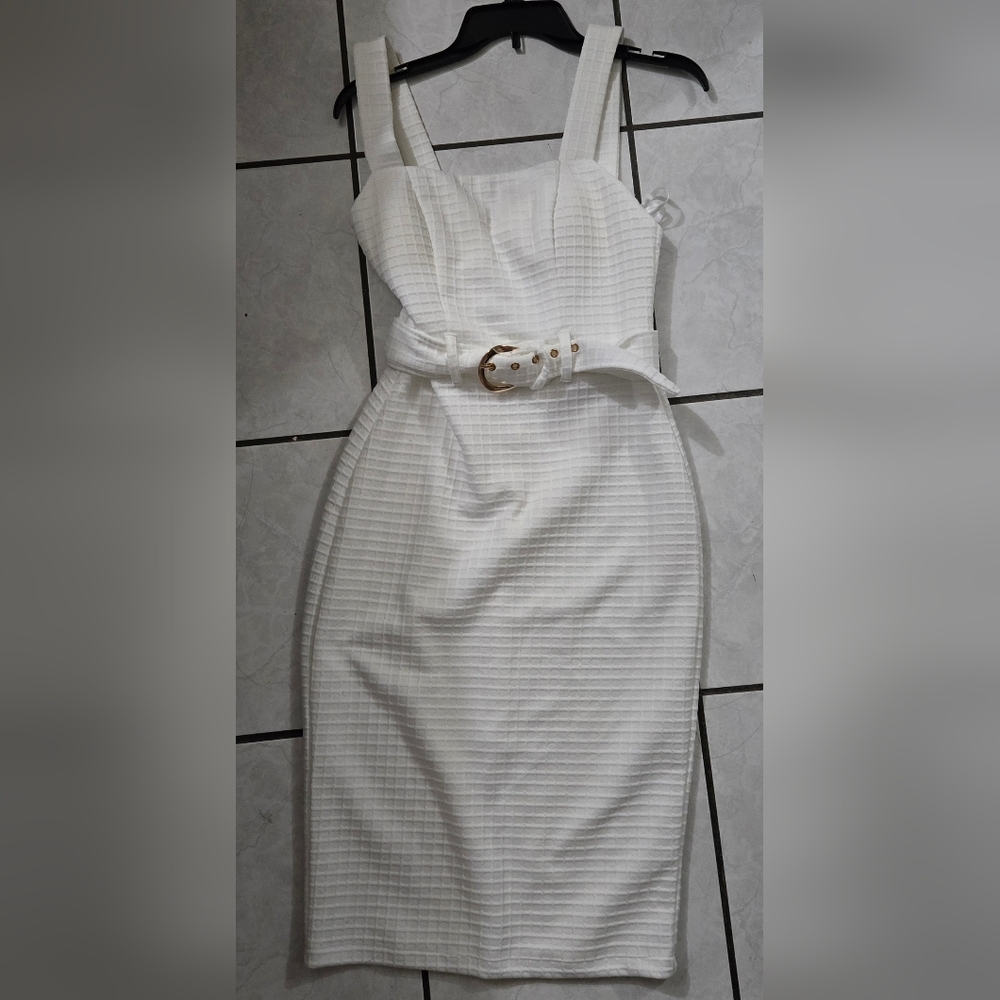Elegant White Belted Dress